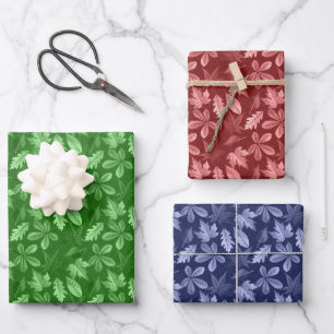 BLUE RED GREEN FALL AUTUMN LEAVES WRAPPING PAPER SHEET