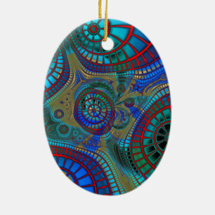 Blue Red Green Fractals Modern Art Ceramic Tree Decoration