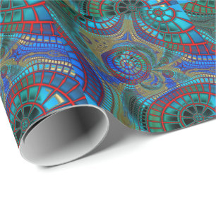 Blue Red Green Fractals Modern Art Wrapping Paper