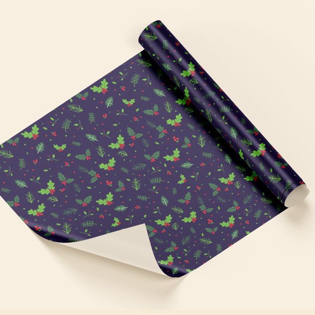 Blue Red Green Leaves Berries Pattern Christmas Wrapping Paper (Blue Red Green Leaves Berries Pattern Christmas Wrapping Paper)