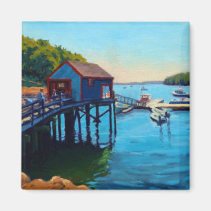 Blue Red Green Maine Harbor with Tours Magnet