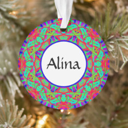 Blue Red Green Mandala Customisable Boho Christmas Ornament