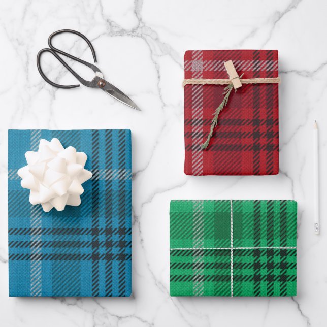 Blue, Red, Green Plaid Wrapping Paper Sheet (Front)