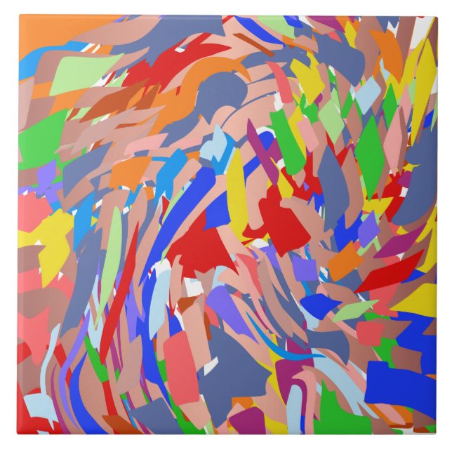 Blue Red Green Rose Gold Abstract Design Tile (Front)
