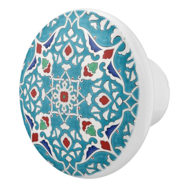Blue Red Green White Portuguese Azulejo Pattern Ceramic Knob (Right)