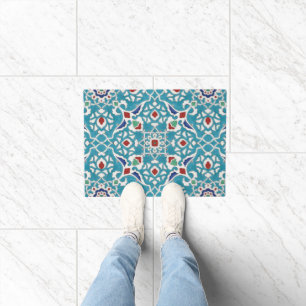 Blue Red Green White Portuguese Azulejo Pattern Doormat
