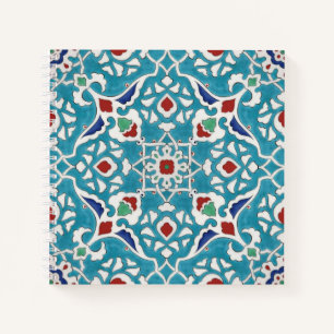 Blue Red Green White Portuguese Azulejo Pattern Notebook