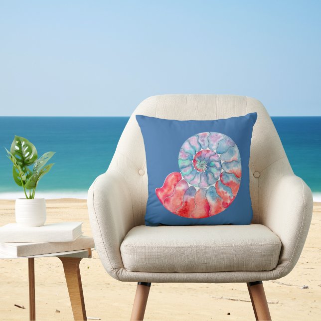 Blue Red Grey Nautilus on Blue Cushion (Creator Uploaded)