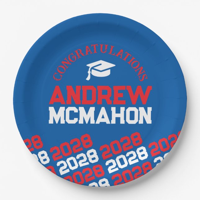 Blue & Red Half Repeat Grad Personalised Paper Plate (Front)