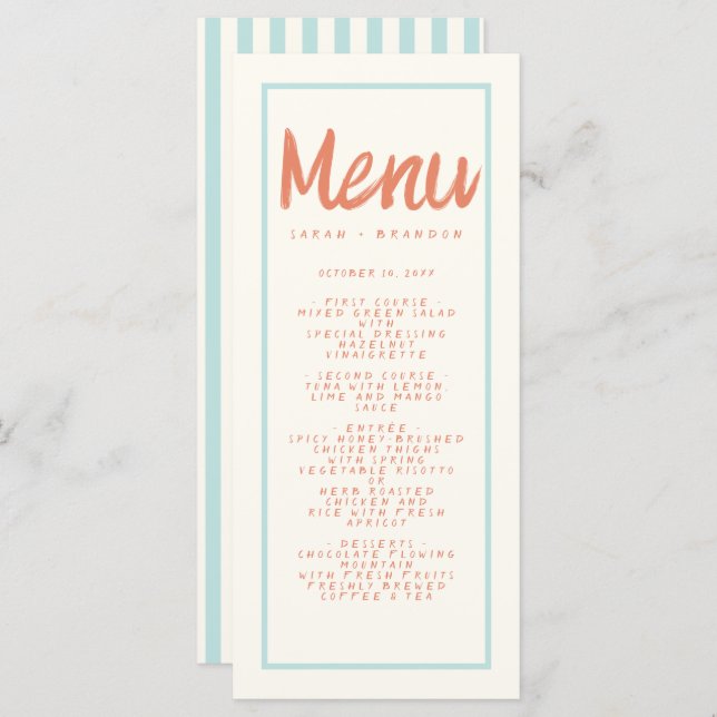 Blue Red Handwriting Typography Retro Wedding Menu (Front/Back)
