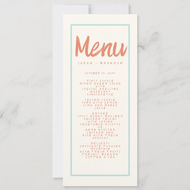 Blue Red Handwriting Typography Retro Wedding Menu Invitation (Front)