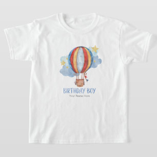 Blue Red Hot Air Balloon Stars Happy Birthday Boy T-Shirt