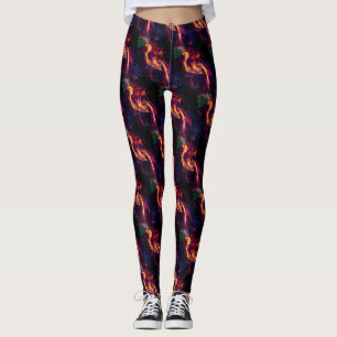 Blue + Red Hot Fire Art Pair of Customised Modern Leggings