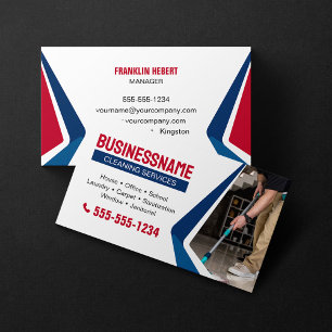 Blue & Red House Cleaning Office Cleaning Maid Business Card