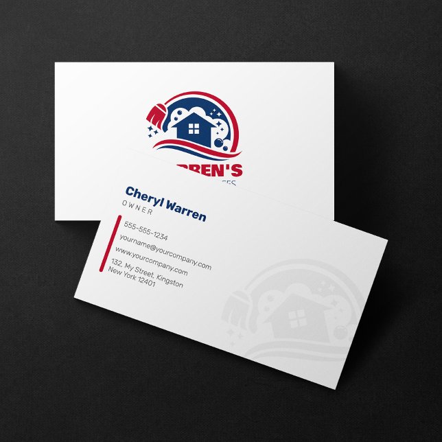 Blue & Red House Cleaning Services Housekeeping Business Card (Creator Uploaded)