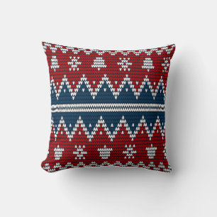 Blue Red knit pattern Cushion