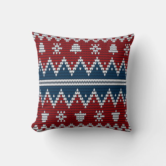 Blue Red knit pattern  Cushion (Front)