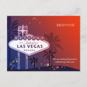 Blue & Red Las Vegas Wedding RSVP Invitation Postcard