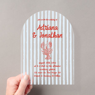 Blue Red Lobster Wedding Arch Shaped Acrylic Invitations