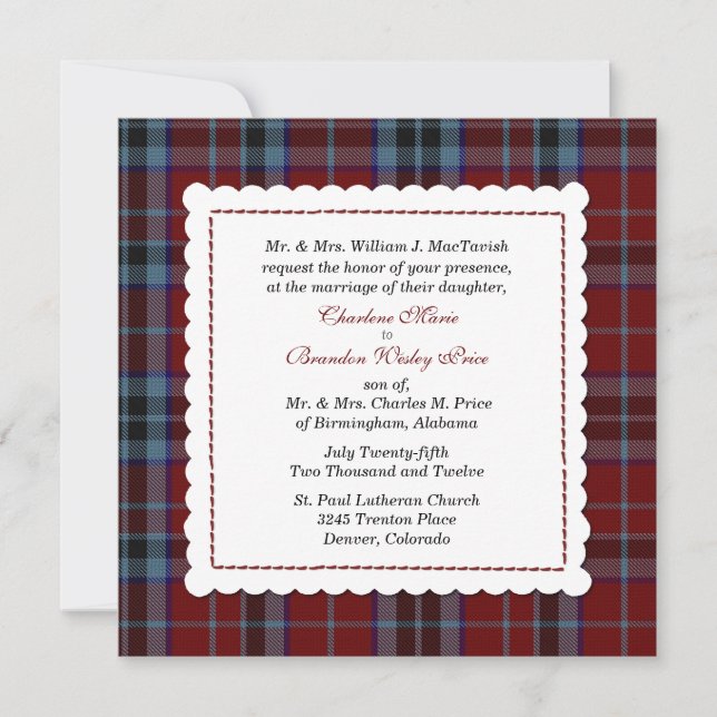 Blue & Red MacTavish Tartan Plaid Custom Wedding Invitation (Front)