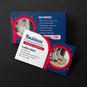 Blue & Red Maid House Cleaning Janitorial Clean Business Card