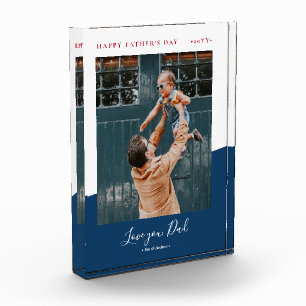 Blue & Red   Modern Father's Day Photo Gift Block