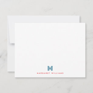 Blue & Red Modern Monogram Initial Personalised Card