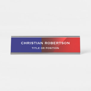 Blue Red Modern Simple Plain Business Desk Name Plate