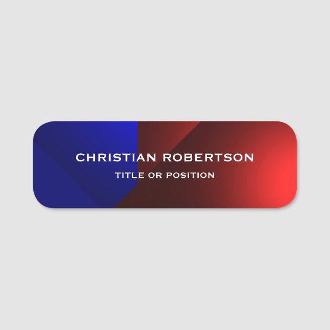 Blue Red Modern Simple Plain Business Name Tag (Front)