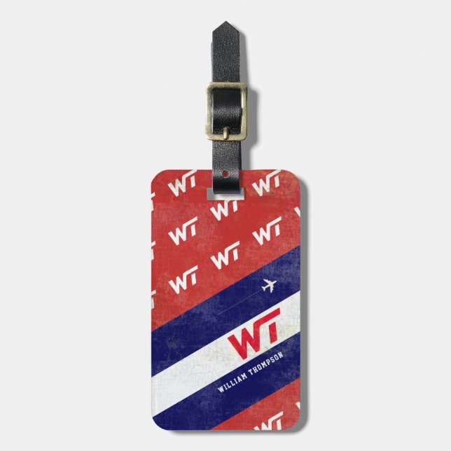 blue red modern striped travel luggage tag (Front Vertical)