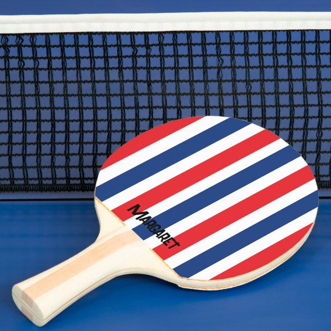 Blue & red Monogram name Ping Pong Paddle (Insitu)