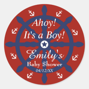 Blue Red Nautical Anchor Baby Shower Sticker