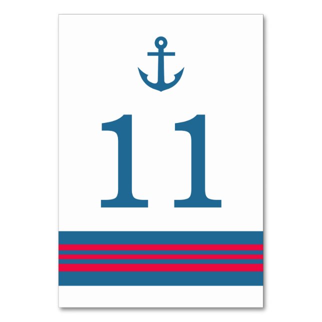 Blue Red Nautical Anchor Table Card (Front)