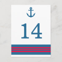 Blue Red Nautical Anchor Table Number Postcard