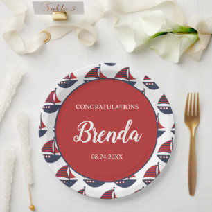 Blue & Red Nautical Baby Shower Paper Plate