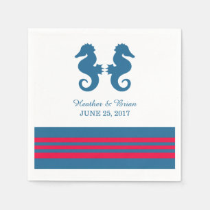 Blue Red Nautical Seahorse Paper Napkins