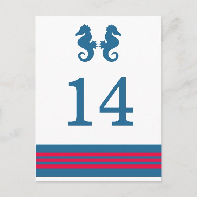 Blue Red Nautical Seahorse Table Postcard (Front)