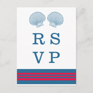 Blue Red Nautical Seashells RSVP Postcard