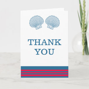 Blue Red Nautical Seashells Thank You Card