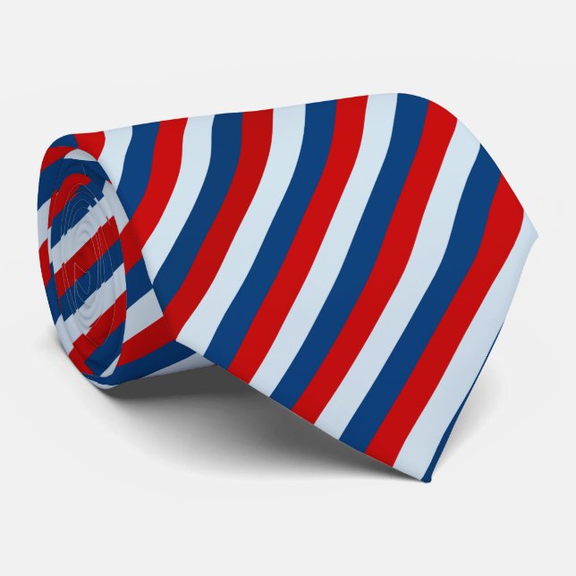 Blue Red Navy Blue Striped Pattern Tie (Rolled)