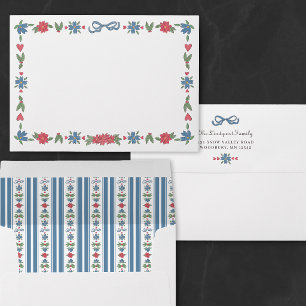 Blue Red Nordic Folk Frame Photo Christmas Envelope