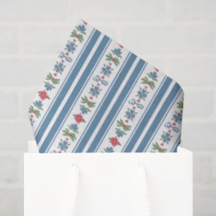Blue Red Nordic Folk Stripes Christmas Tissue Paper