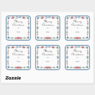 Blue Red Nordic Frame Merry Christmas To From Square Sticker