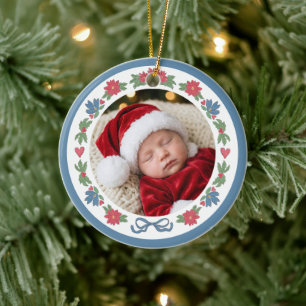 Blue Red Nordic Photo Baby's First Christmas Ceramic Tree Decoration