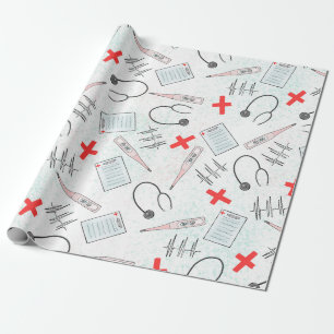 Blue Red Nurse Symbols Gift Wrapping Paper