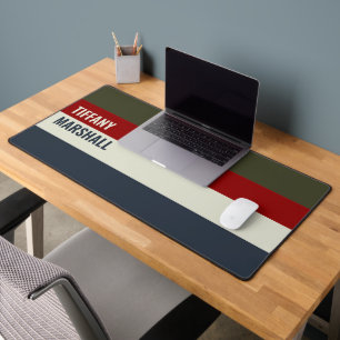 Blue Red & Olive Brown Stripes Pattern Desk Mat