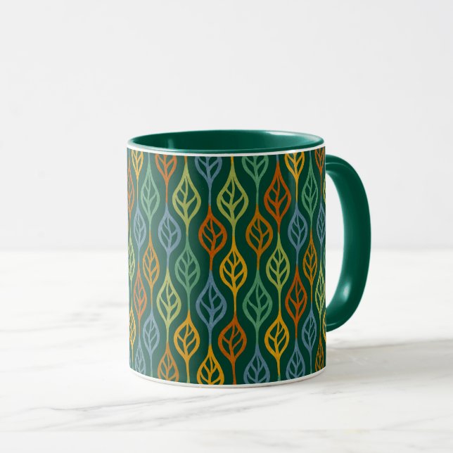 Blue Red Orange Green Teal Fall Leaves Mug (Front Right)