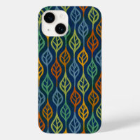 Blue Red Orange Green Teal Fall Leaves Pattern