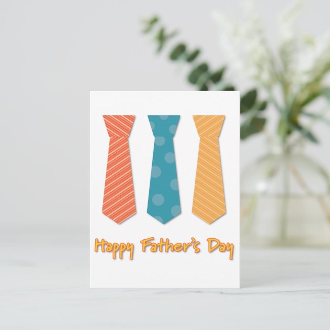 Blue Red Orange Stripes Ties Happy Father's Day Postcard (Standing Front)