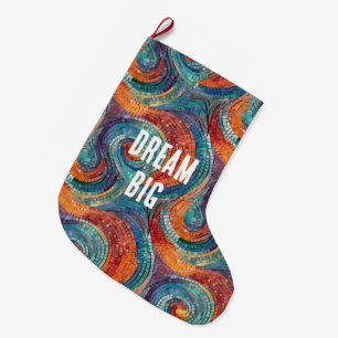 Blue Red Orange Swirl Large Christmas Stocking